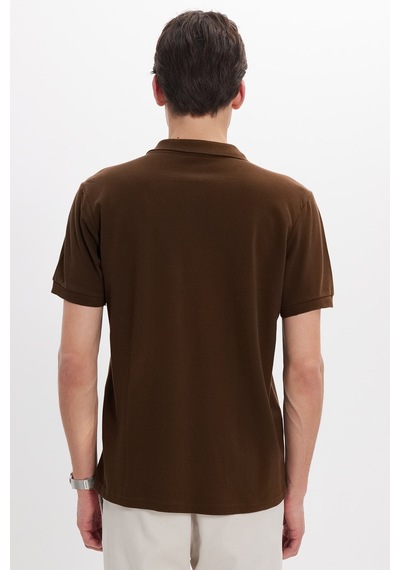 Tudors Erkek Slim Fit Dar Kesim %100 Pamuk Kısa Kollu Polo Yaka Kahverengi Tişört-51136