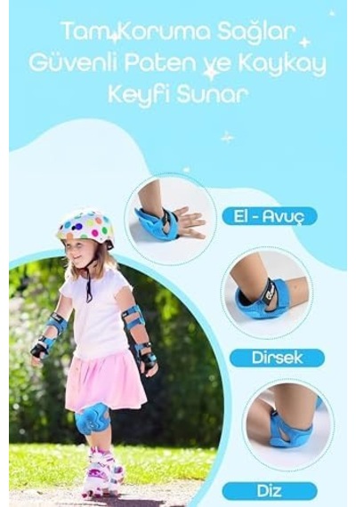 6'lı Yüksek Koruma 3-12 Yaş Paten Scooter Bisiklet Kaykay Diz Dirsek El Koruma Koruyucu