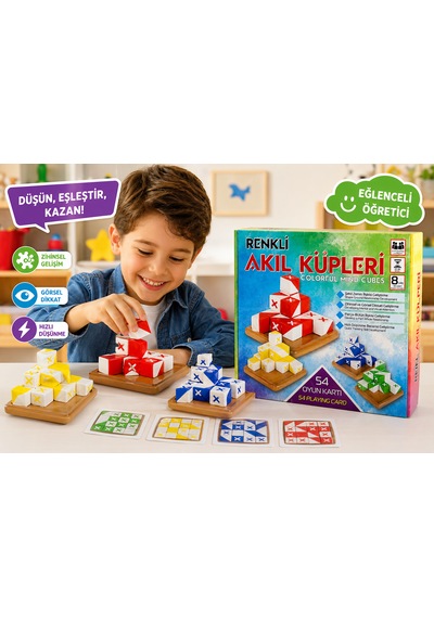 Renkli Akıl Küpleri Zeka Oyunu 54 Kartlı Eğitici Puzzle Oyunu 8+ Yaş, 2-4 Oyuncu