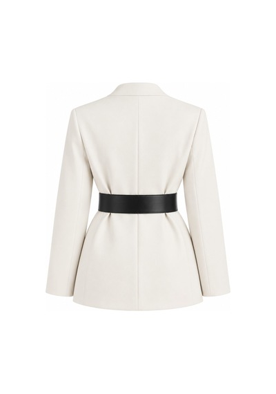 Laluvia Beyaz Kemer Detaylı Atlas Ceket - 2y9691