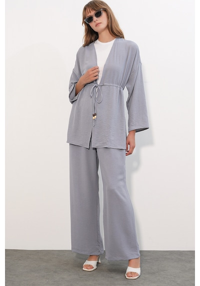 Bigdart Kadın Ayrobin Kimono Pantolon İkili Takım 30101- Gri
