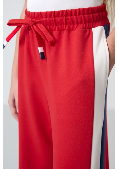 Tommy Life Açık Kırmızı Yırtmaç Detaylı Cepli Geniş Paça Kız Çocuk Eşofman Alt - 75141 Açık Kırmızı