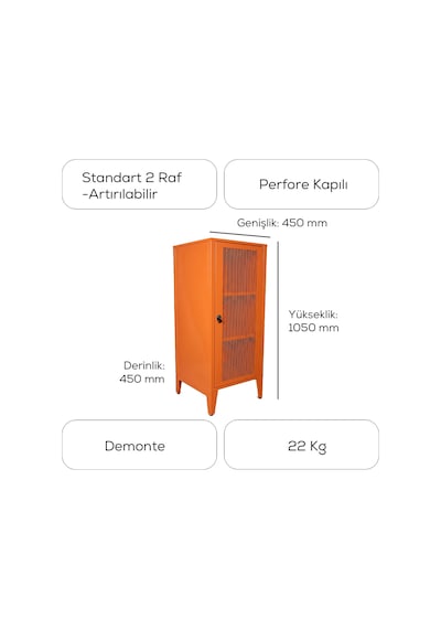 Alfafonet Ziglat Serisi Kilitli Metal Home Office Dolabı %70 Perfore Kapaklı Turuncu Ral 2004 450x1050x450 Mm
