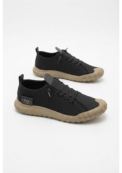 Fort 2065 Bst Rahat Esnek Lastik Bağcıklı Sneaker Erkek Ayakkabı Siyah - Vizon