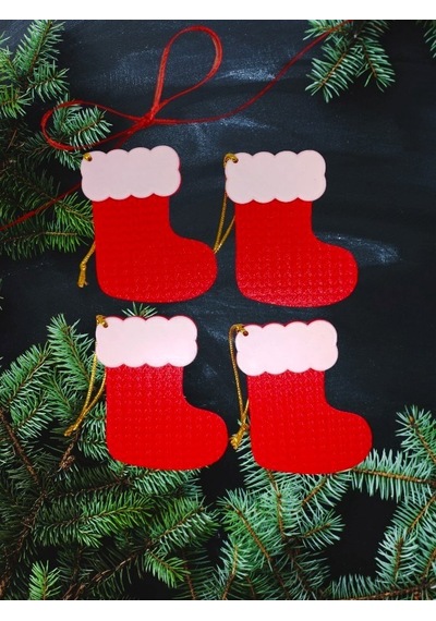 Yılbaşı Çam Ağacı Süsleri Kırmızı Beyaz Çorap 4 Adet 9 X 7 Cm Noel Baba