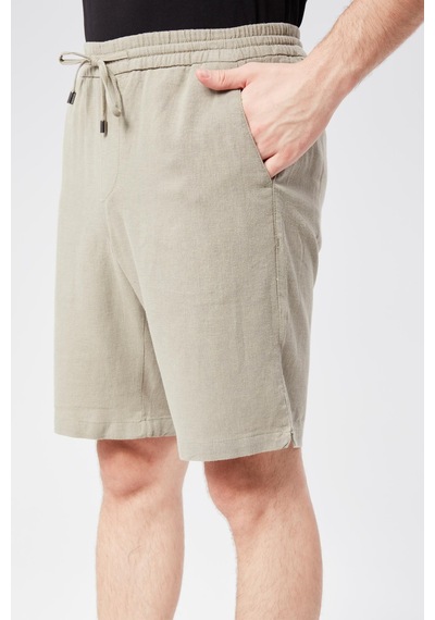 Braccas Erkek Beli Lastikli Bağcıklı Keten Karışımlı Slim Fit Jogger Şort Yeşil Yeşil
