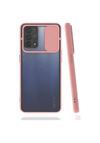 Kilifone - Oppo Uyumlu A74 4g - Kılıf Slayt Sürgülü Arkası Buzlu Lensi Kapak - Pembe Açık