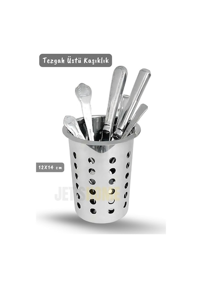Tezgah Üstü Delikli Kaşıklık Çatallık Ve Bıçaklık Ergonomik Paslanmaz Çelik 12x14 Cm Metalik Gri
