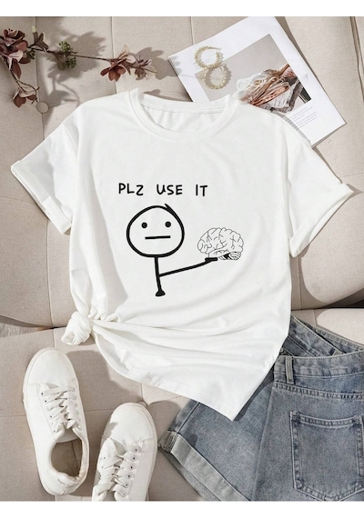 Flood Of Style Unisex Beyaz Plz Use It Baskılı Oversize