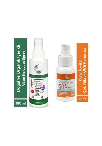 Organik ve Doğal İçerikli Vücut Koruyucu Bebek Çocuk ve Yetişkin Sprey 100 Ml Ve Güneş Kremi 50 Ml