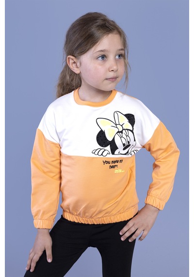 Toontoy Kız Çocuk Garnili Baskılı Sweatshirt Turuncu
