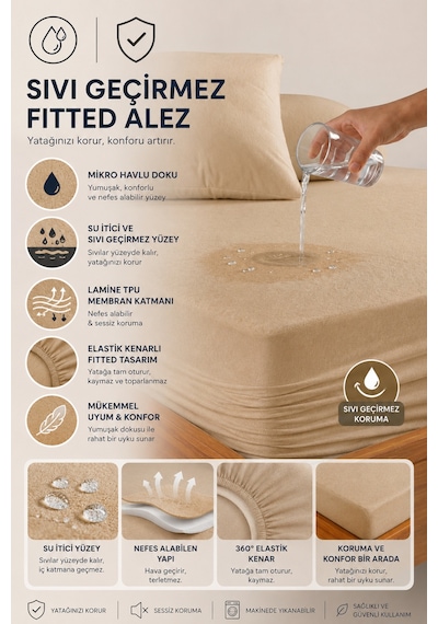Formeya Pamukkale Kahve Mikro Fitted Sıvı Geçirmez Yatak Koruyucu  TekKişilik  Alez