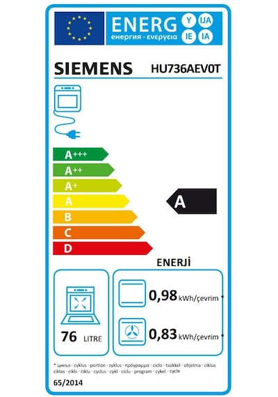 Siemens HU736AEV0T 76 LT Buhar Destekli Ankastre Fırın