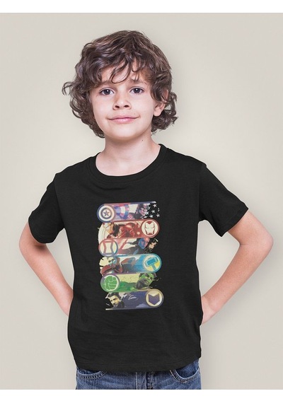 Sevbano Unisex Yenilmezler Kahramanlar Baskılı Avengers Film Çocuk Tişört Siyah