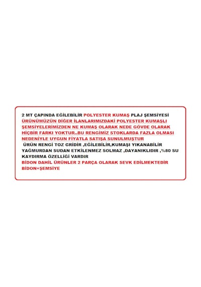 Bilgehanelektronik 2 Mt Polyester Kumaş Eğilebilir Plaj Şemsiyesi Bahçe Bidon Hariç (496821411)