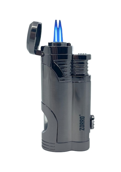 Zorro Çift Torch Pürmüz Puro Çakmağı - Gunmetal Füme