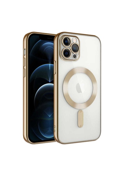 Apple Uyumlu iPhone 12 Pro Max Kılıf Kamera Korumalı M-safe Wireless Şarj Özellikli Zore Demre Kapak Gold