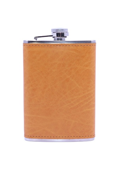 Turuncu Deri Kaplama Paslanmaz Çelik Cep Matarası - Hip Flask 9 Oz