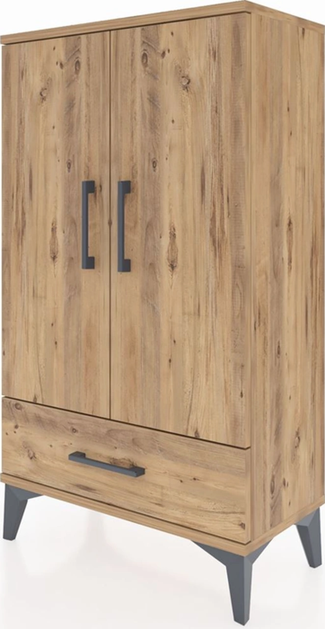 Arges Komodin 3 Raflı Tek Çekmeceli 2 Kapaklı 60x30x106 Çam-çam Çam