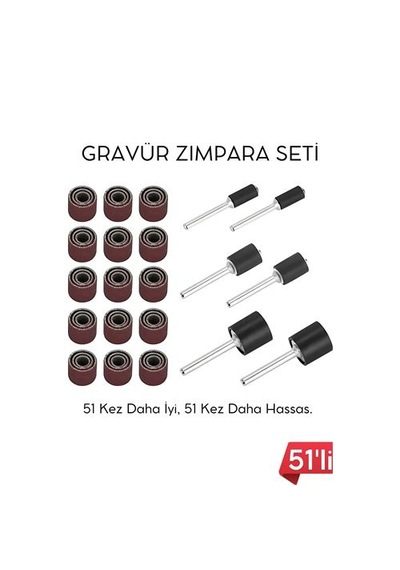 Zenvac 51'li Mini Zımpara Gravür Seti Dremel Ucu: Profesyonel Taşlama, Parlatma Ve Şekillendirme Aleti 722510 Zenvac