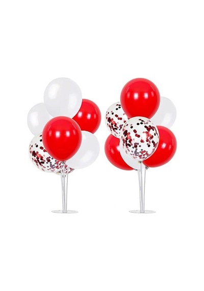 Beyaz Kırmızı Konfetili Ayaklı Balon Standı Çok Renki