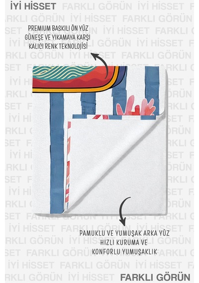 Çizgili Sardines Temalı Marine Plaj Havlusu - Sardalya Konseptli Akdeniz Stil Banyo Sahil Örtüsü Çok Renkli