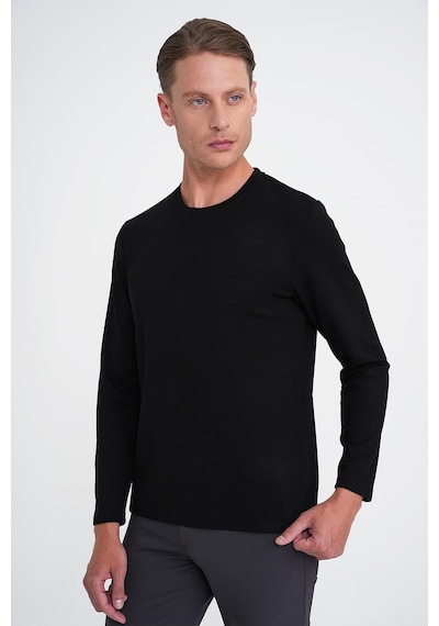 Efor Comfort Fit Bisiklet Yaka Uzun Kol Casual Siyah Tişört Ts 892 Siyah