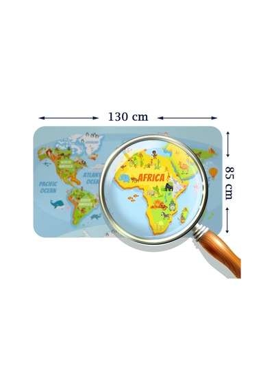 Eğitici Dünya Haritası Dünya Atlası Çocuk Ve Bebek Odası Duvar Sticker-85x130-3778 Çok Renkli