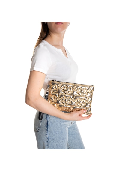 Adelina Bags 2'li Çanta Paketi Yıldız Desenli Portföy El Çantası Bilek Askılı Clutch Çanta Gri