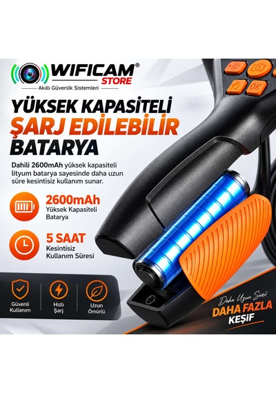 5 Metre El Tipi Ekranlı Yılan Kamera 5.5mm Lens Sert Kablo
