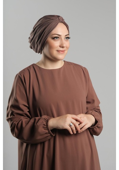 Hürrem Bone Vizon Pratik Hazır Geçmeli Tesettür Bone Sandy Pileli Salaş 2121 10 Vizon