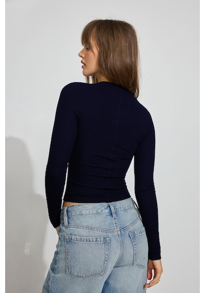 Madmext Lacivert Bisiklet Yaka Slim Fit Kadın Body Mg2564 Lacivert