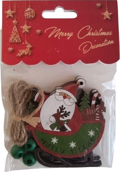Yılbaşı Noel Babalı Kızaklı Ağaç Süsü Ahşap Mdf 3lü Diğer