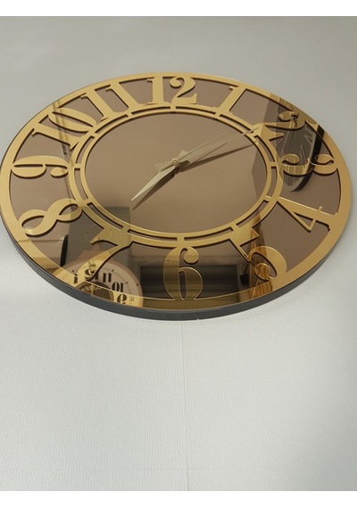 Ayna Denizi Golden Latin Bronze Model Altın Bronz Renk 50 CM Dekoratif Aynalı Duvar Saati Altın