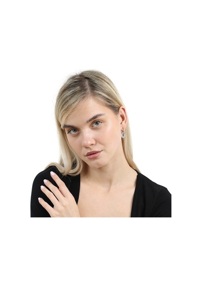 Tesbihane Beyaz Zirkon Taşlı Hulahop Model Silver Renk 925 Ayar Gümüş Kadın Küpe