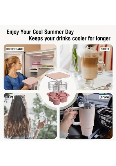 1 Adet Stanley Quencher Uyumlu Kapaklı Silikon Buz Kalıbı 4 Gözlü 20oz, 30oz, 40oz Bardak Uyumlu Karışık/çok Renkli