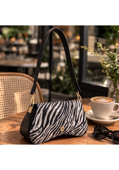 Dukidaso Gri Altın Tokalı Zebra Desenli Kadın Omuz Çantası Gri Mt1606 GRİ