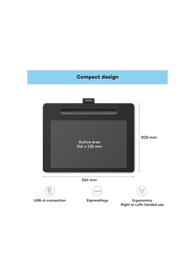 Intuos Medium Çizim Tableti, Çizim Ve Fotoğraf Düzenleme İçin Tablet, Basınca Duyarlı Kalemli, Siyah, Ev Ofis Ve E-öğrenme İçin İdeal
