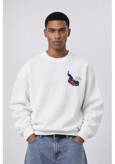 Respire Erkek Natural Patch Detaylı Oversize Sweatshirt Ekru