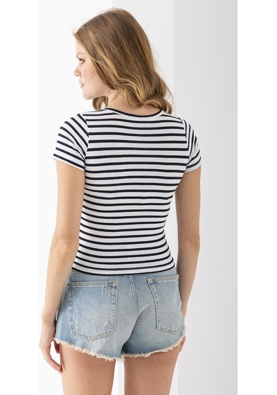 Giysa Kadın Bisiklet Yaka Çizgili Basic Body Lacivert - 25509 Lacivert