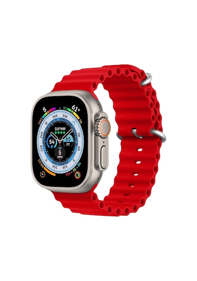 Microsonic Apple Uyumlu  Watch Series 7 41mm Kordon Ocean Band Kırmızı