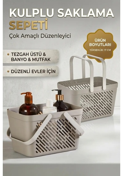 6'lı Gri Çok Amaçlı Organizer Sepet Kulplu Mutfak Banyo Saklama Seti Çok Renkli