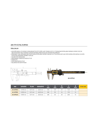 Fett 0-200mm Asimeto Abs Tip Dijital Kumpas As-307583