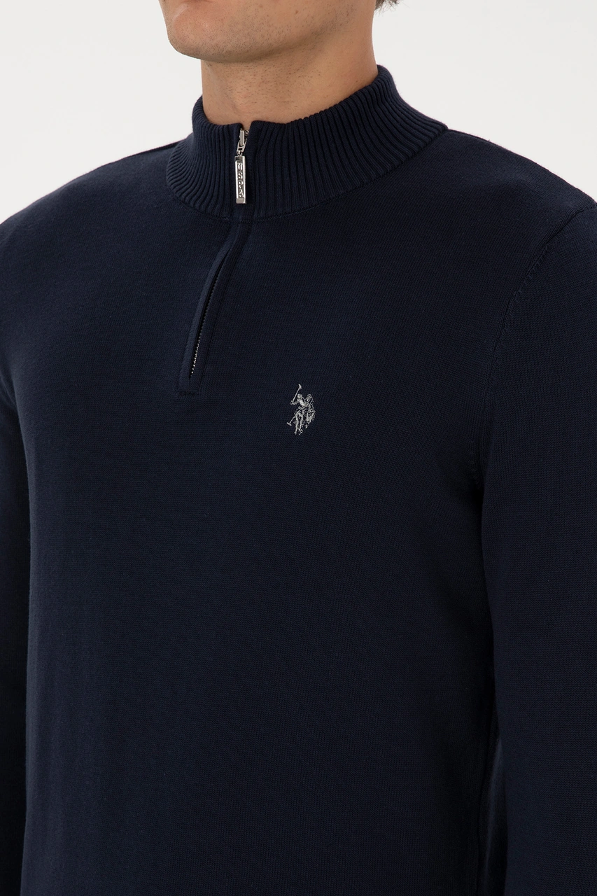 U.S. Polo Assn. Erkek Slim Fit Yarım Fermuarlı Lacivert Basic Kazak 50313695-VR033