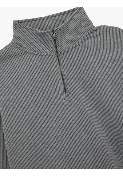 Koton Regular Fit Uzun Kollu Fermuar Detaylı Dik Yaka Sweatshirt Antrasit 7wam70009mk