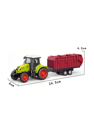 Römorklu Oyuncak Traktör - Hareketli Kasalı Çiftlik Seti - Yeşil Tarım Aracı 24 Cm