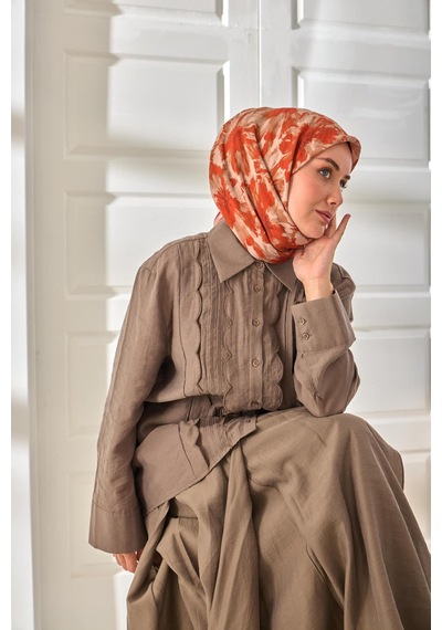Silk Home Velora Eşarp 161001-07 Kiremit, Turuncu, Krem, Vizon