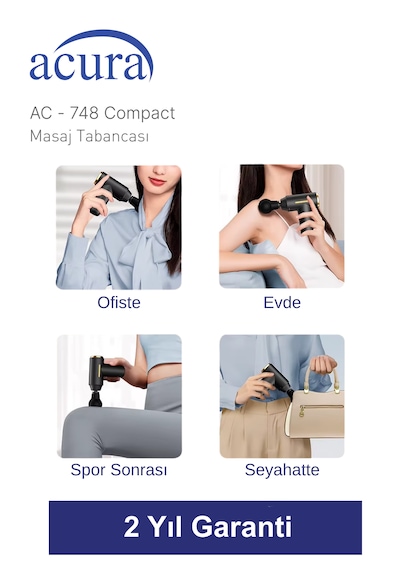 Ac-748 Compact 6 Kademeli 4 Başlıklı Masaj Tabancası Siyah