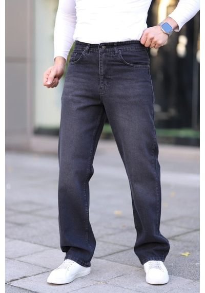 Blayn Jeans Erkek Antrasit Baggy Kot Pantolon - Geniş Kalıp Günlük Rahat Denim Jean