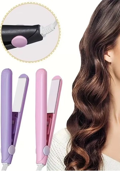 Thentech Mini Seyahat Tipi Çantada Taşınabilir Kolay Kullanımlı Saç Düzleştirici Şekillendirici Küçük Boy Pembe
